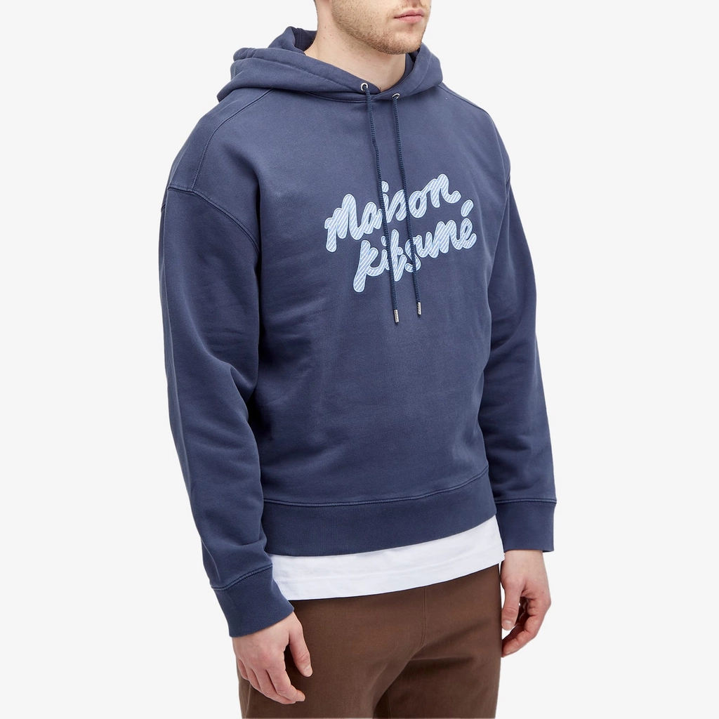 Maison Kitsune Men's Handwriting Oversize Hoodie Ink Blue